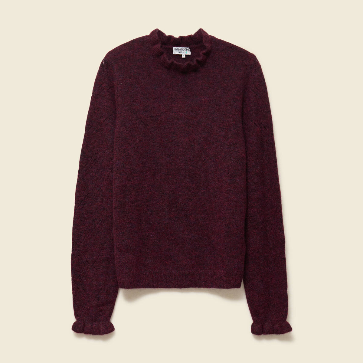 Pull col montant manches longues bordeaux femme