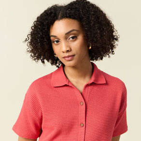 Polo en maille rouge femme