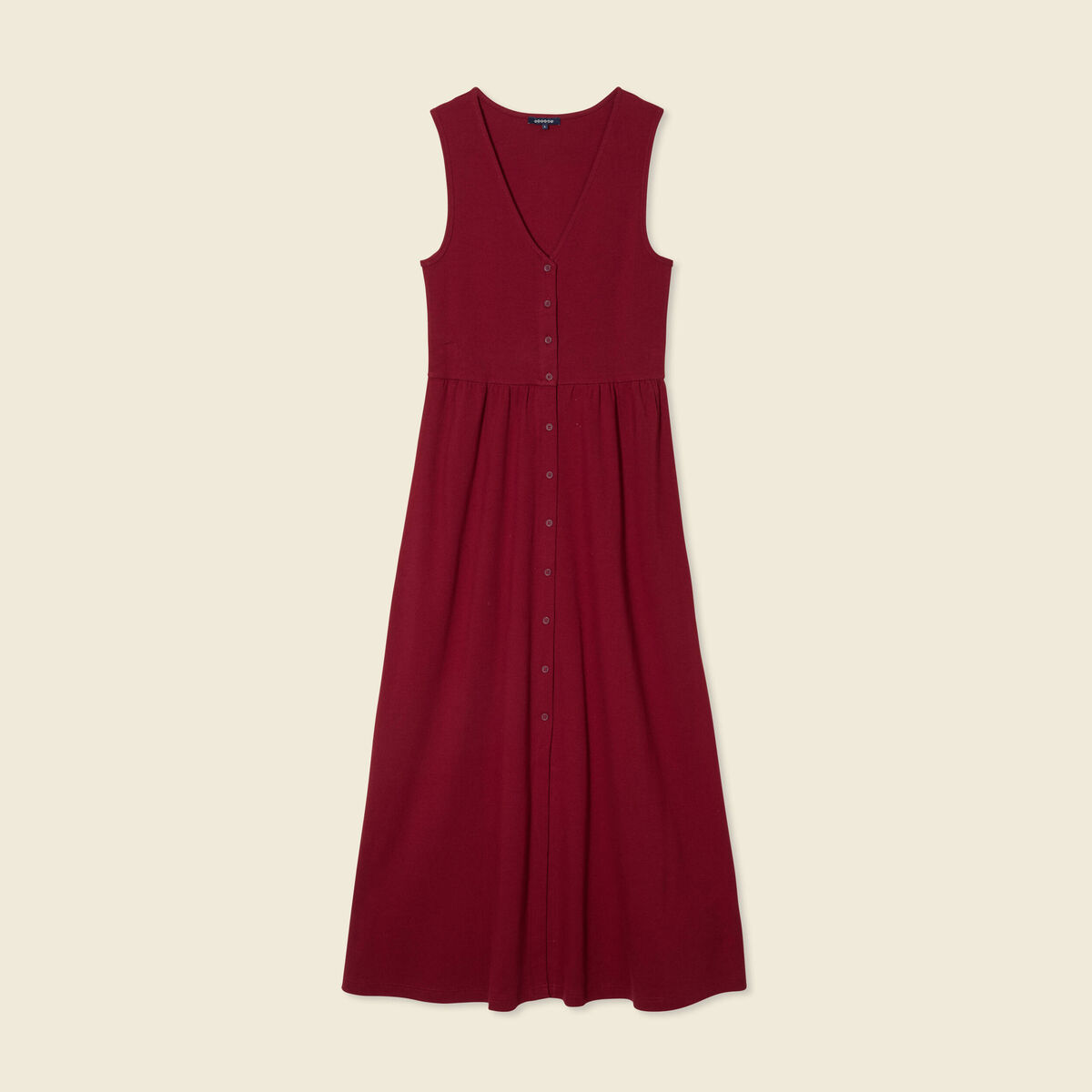 Robe longue droite boutons rouge femme