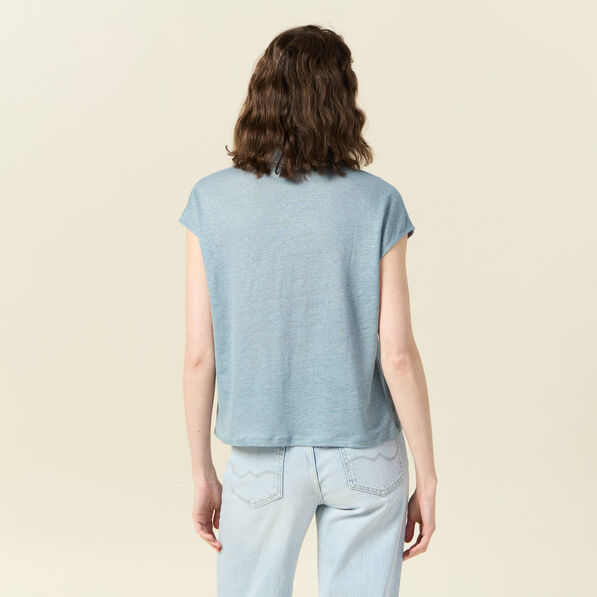 Polo en lin manches courtes bleu gris femme