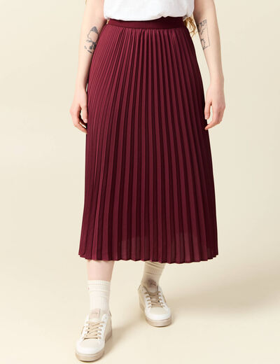 Jupe longue droite plissée bordeaux femme
