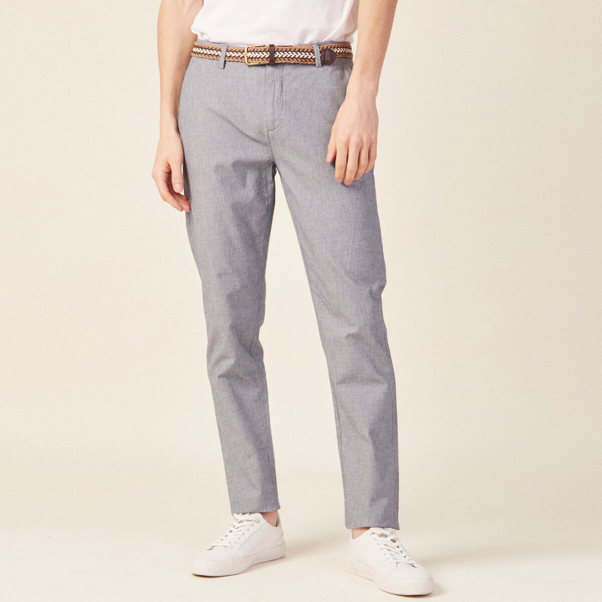 Pantalon chino ceinturé bleu marine homme