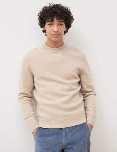 Pull droit col rond manches longues sable homme
