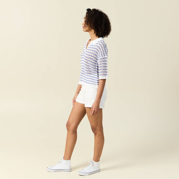 pull manches courtes col polo bleu electrique femme Pull manches courtes col polo bleu electrique femme