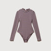 Body ray&eacute; col montant manches longues marron femme