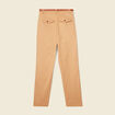 Pantalon large ceinture pinces marron clair femme