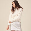 Pull manches longues col roulé ecru femme