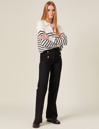 Jeans flare à pont denim noir femme