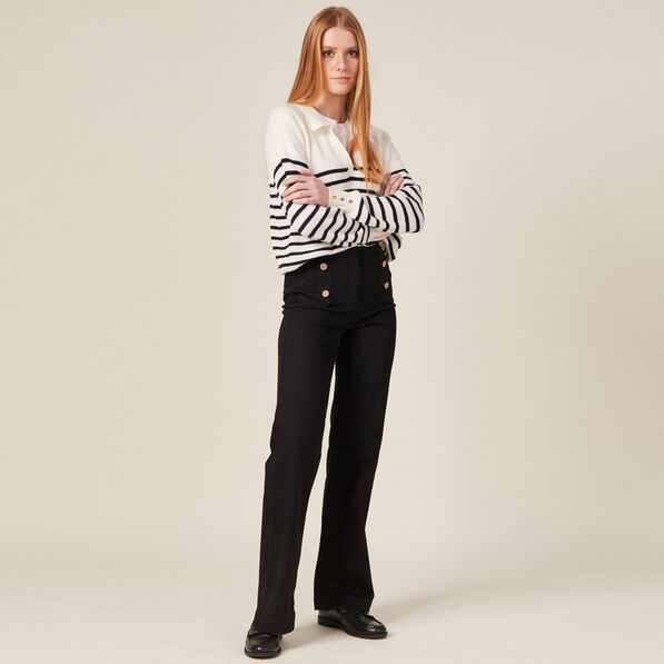 Jeans flare à pont denim noir femme