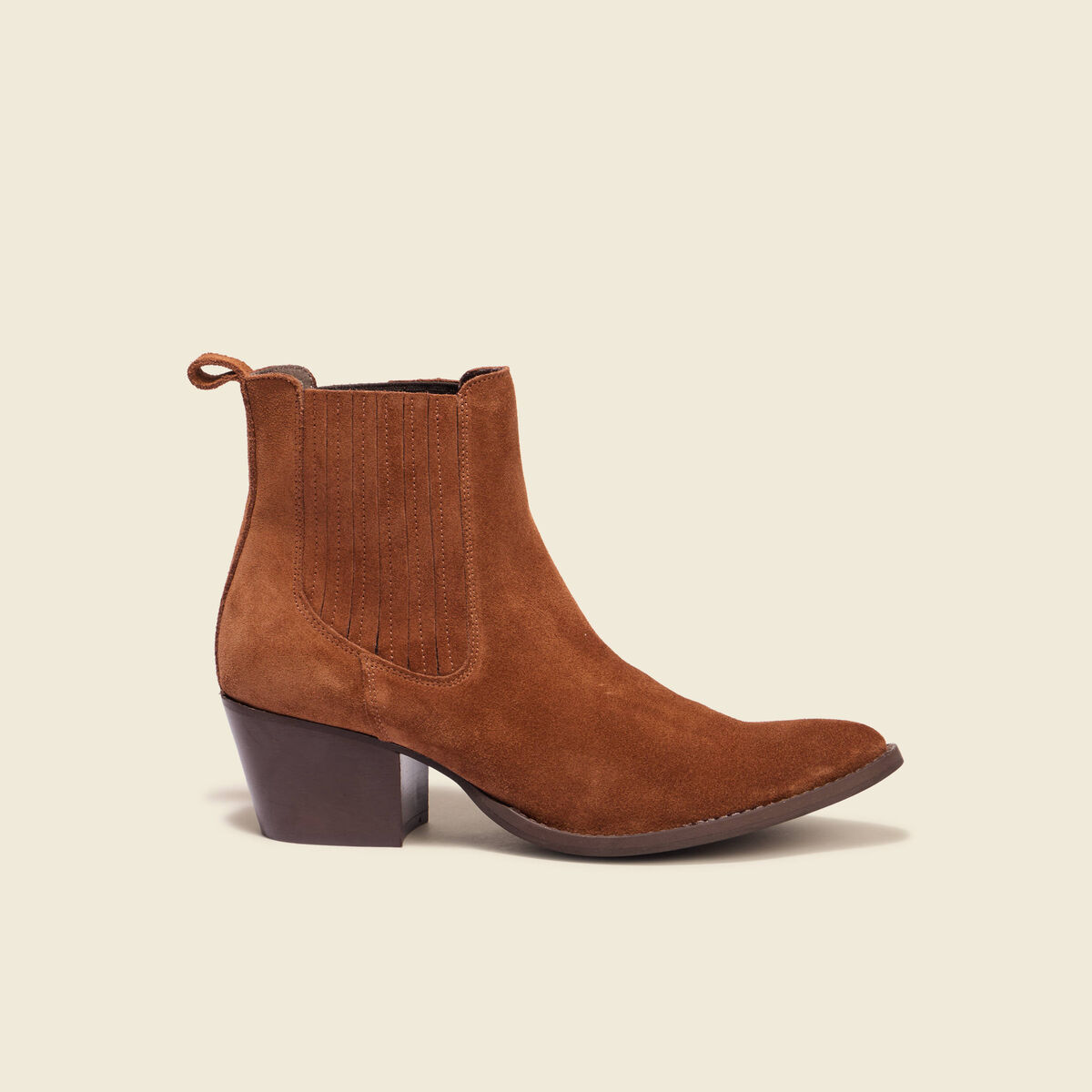 Bottines en cuir &agrave; talon marron cognac femme