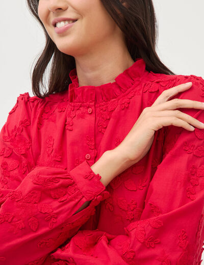 Chemise en coton manches longues rouge fonc&eacute; femme