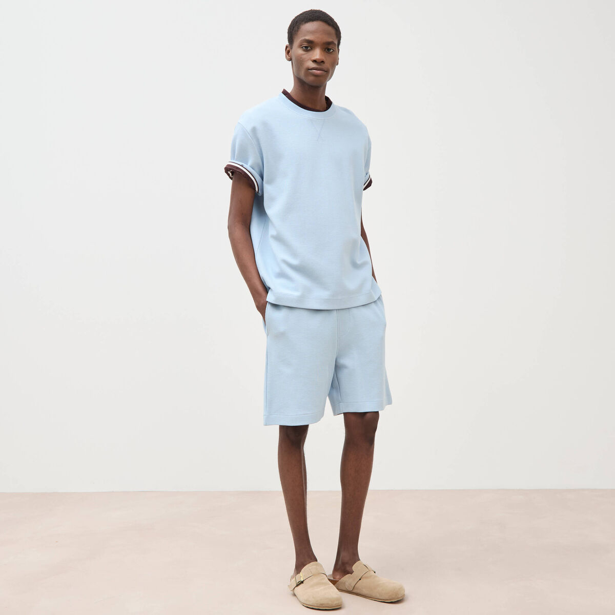 T-shirt ample col rond manches courtes bleu ciel homme