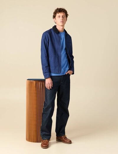 Blouson manches longues en coton bleu fonc&eacute; homme
