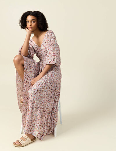 Robe longue évasée ivoire femme