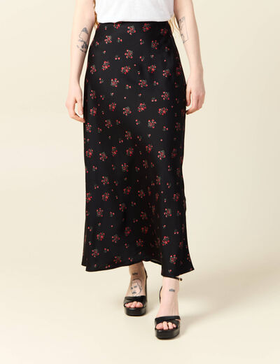 Jupe longue droite satin noir femme