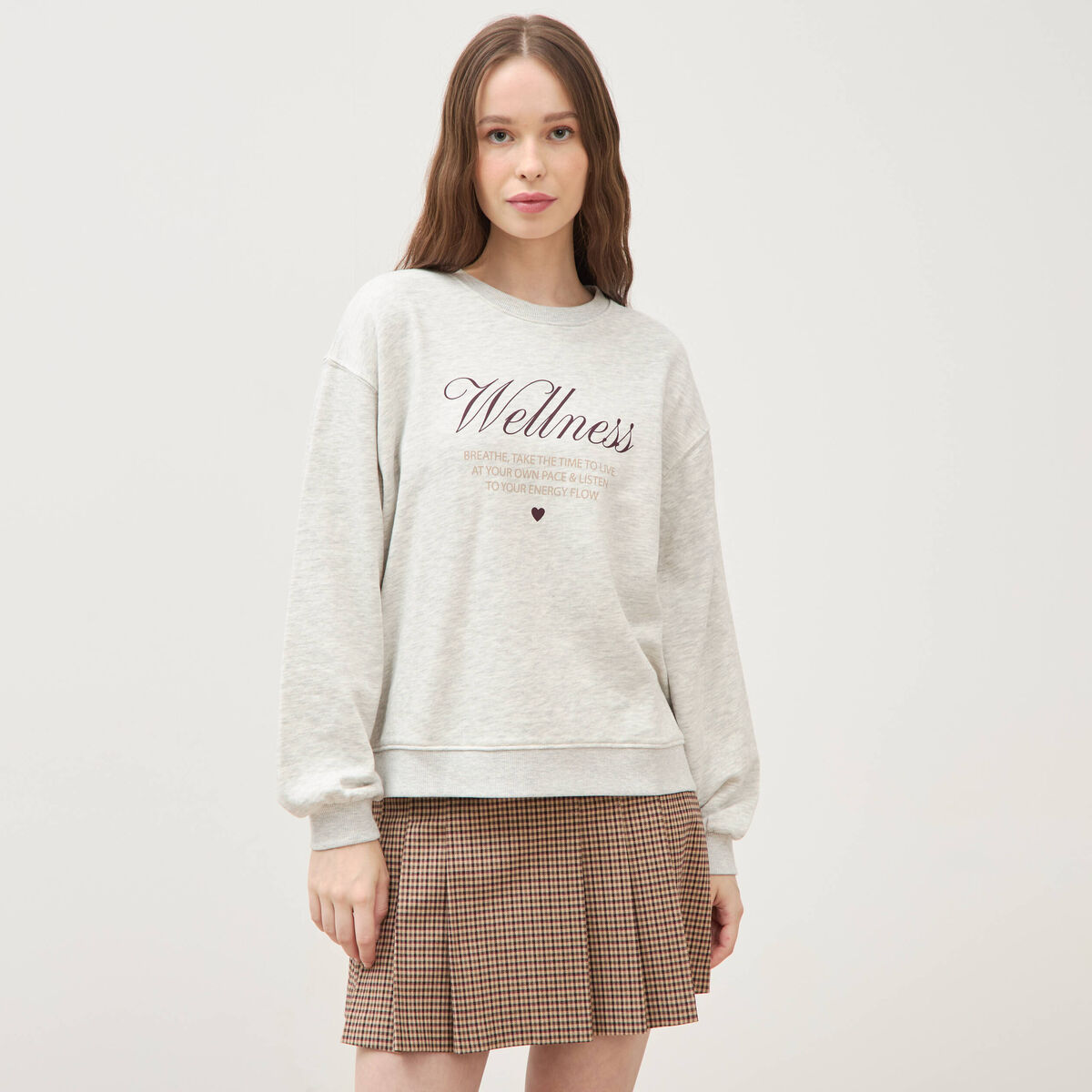 Sweat droit manches longues gris clair femme