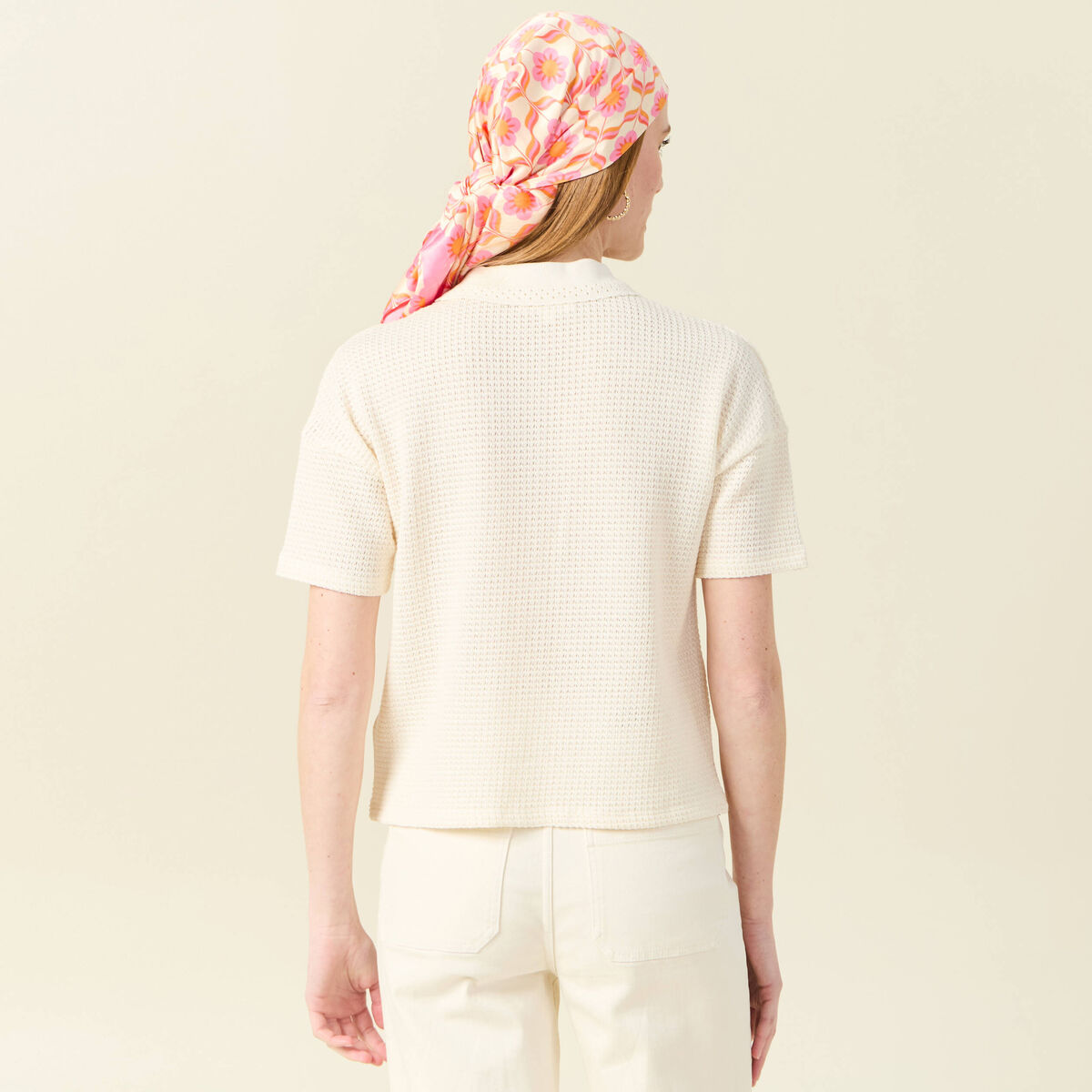 Polo manches courtes creme femme