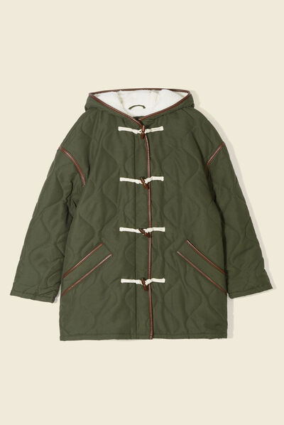 Parka doublée à capuche vert kaki femme