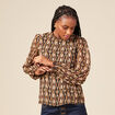 Blouse cintr&eacute;e manches longues col rond camel femme