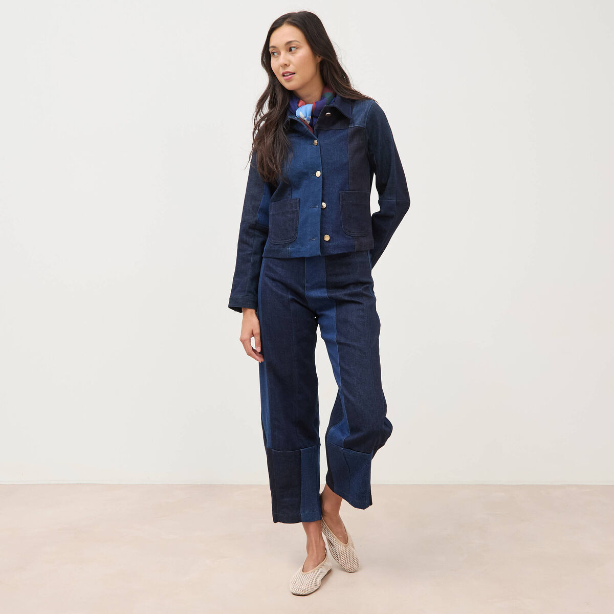 Veste droite en jeans manches longues denim stone femme
