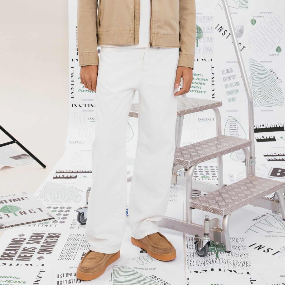Jeans relax 5 poches denim blanc homme