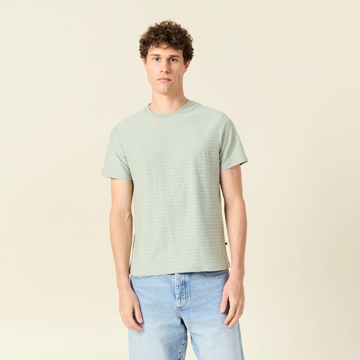T-shirt ray&eacute; droit manches courtes vert olive homme