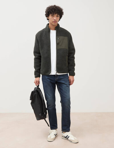 Veste droite sherpa col montant vert kaki homme