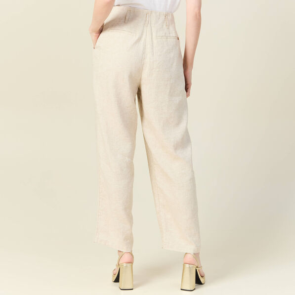 Pantalon large taille haute sable femme