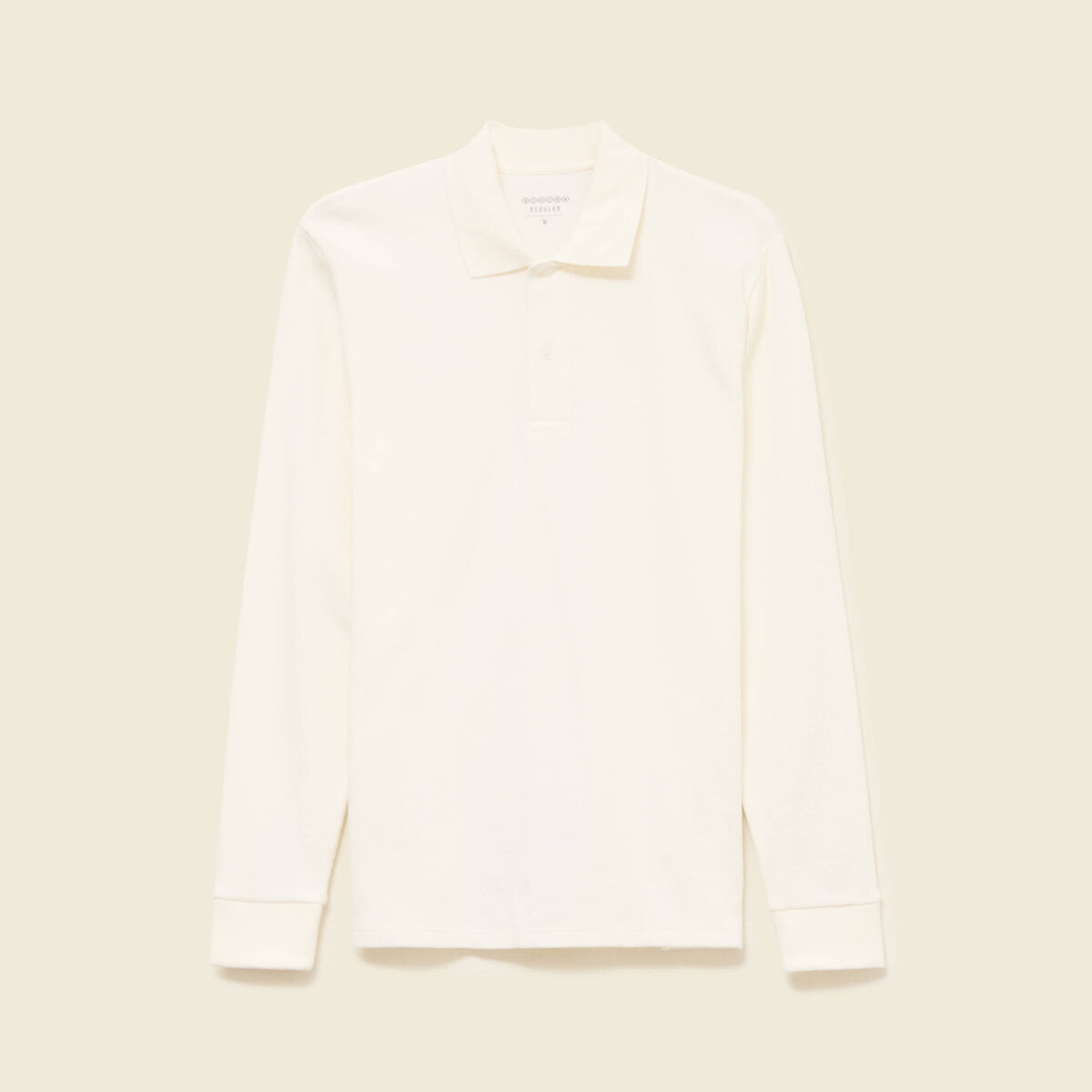 Polo manches longues en coton ecru homme
