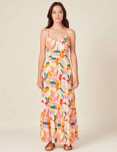 Robe longue droite à bretelles multicolore femme