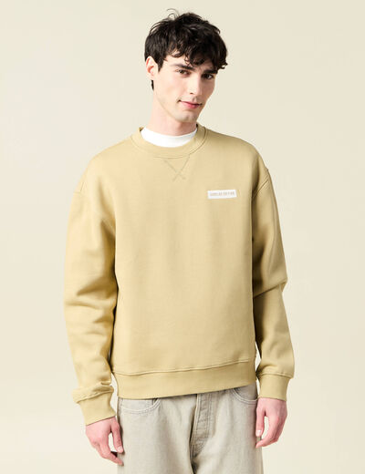 Sweat col rond manches longues beige homme