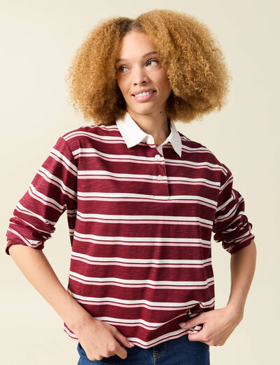 T-shirt droit manches longues en coton bordeaux femme
