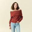 Pull manches longues col bardot vieux rose femme