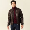 Blouson simili cuir marron foncé homme