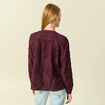 Chemise col rond manches longues brod&eacute;e prune femme