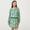 Robe manches longues col rond vert &eacute;meraude femme