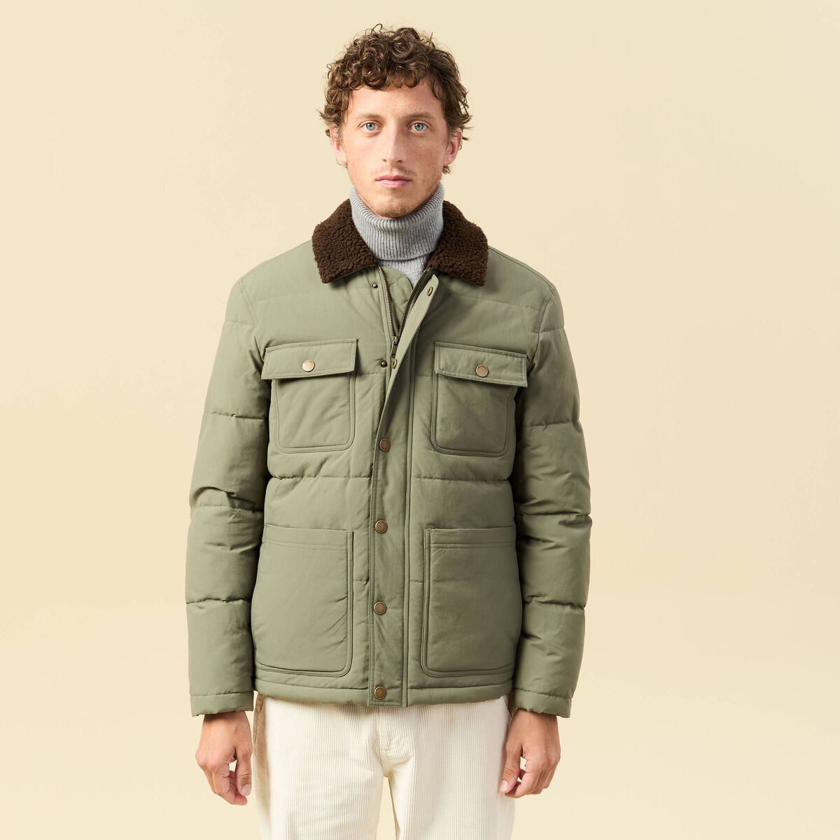 Doudoune droite mi-longue vert kaki homme
