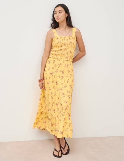 Jupe longue &eacute;vas&eacute;e fluide jaune femme
