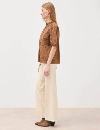 Chemise en coton manches coude marron femme