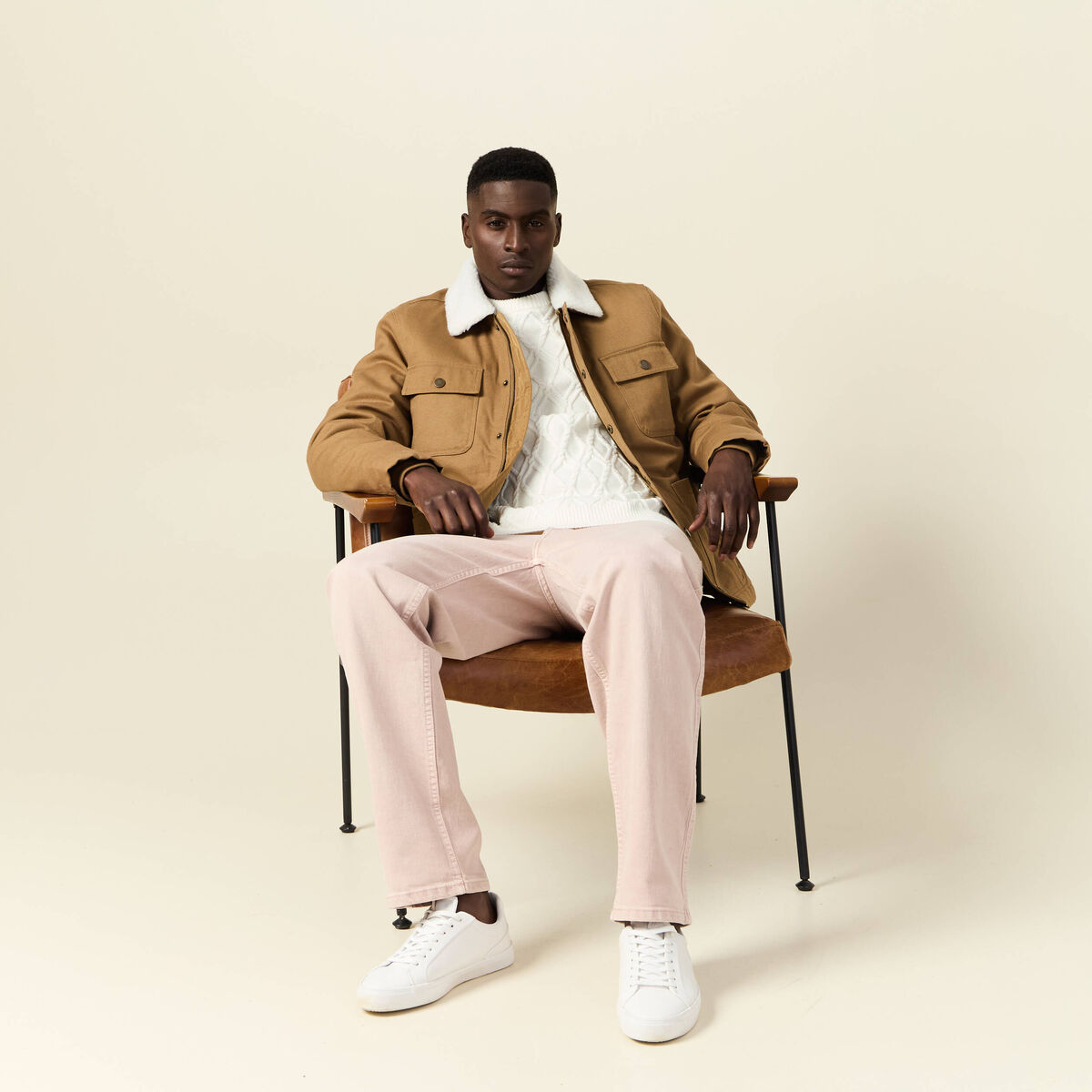 Blouson boutonné col aviateur vert kaki homme