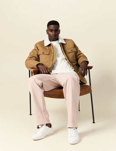 Blouson boutonné col aviateur vert kaki homme