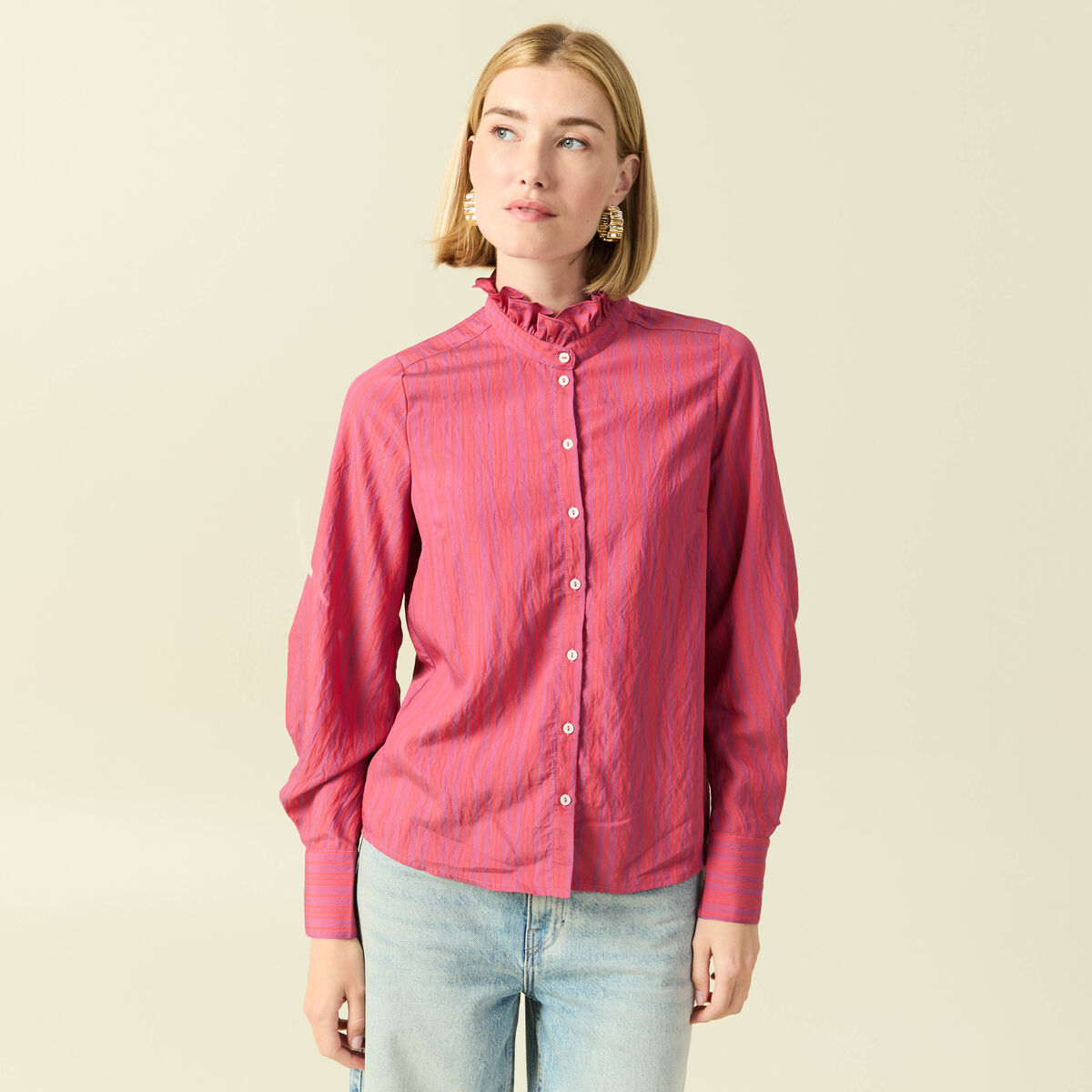 Chemise oversize manches longues prune femme