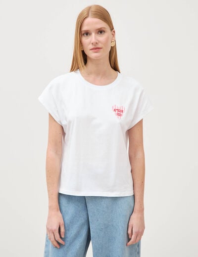 T-shirt droit col rond manches courtes blanc femme