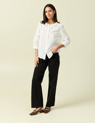 Chemise en coton manches 3/4 ecru femme