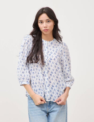 Chemise &agrave; manches longues bleu femme