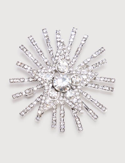 Broche avec strass couleur argent femme