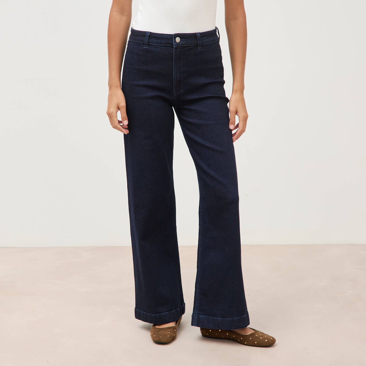 Jeans large taille haute denim brut rinse femme