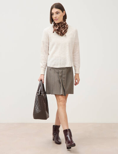 Pull droit col v manches longues creme femme