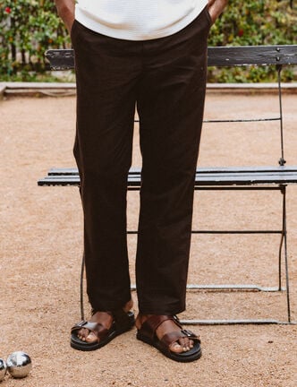 Pantalon coupe straight marron fonc&eacute; homme