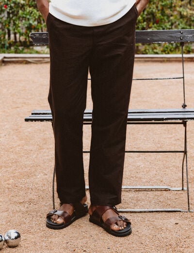 Pantalon coupe straight marron fonc&eacute; homme